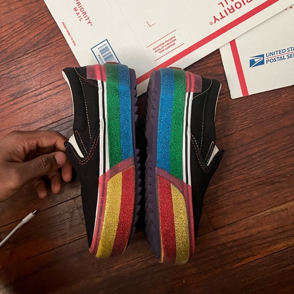 NWT VANS unisex Slip On Rainbow Glitter Platform Sneakers Size 5.5 wmns 4 men’s - Picture 1 of 8